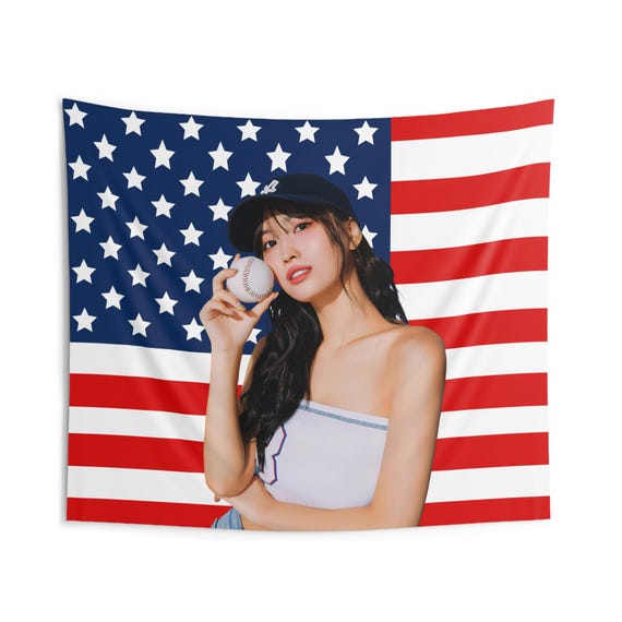 Twice Momo Baseball Pitcher American Flag, Twice Concert Banner