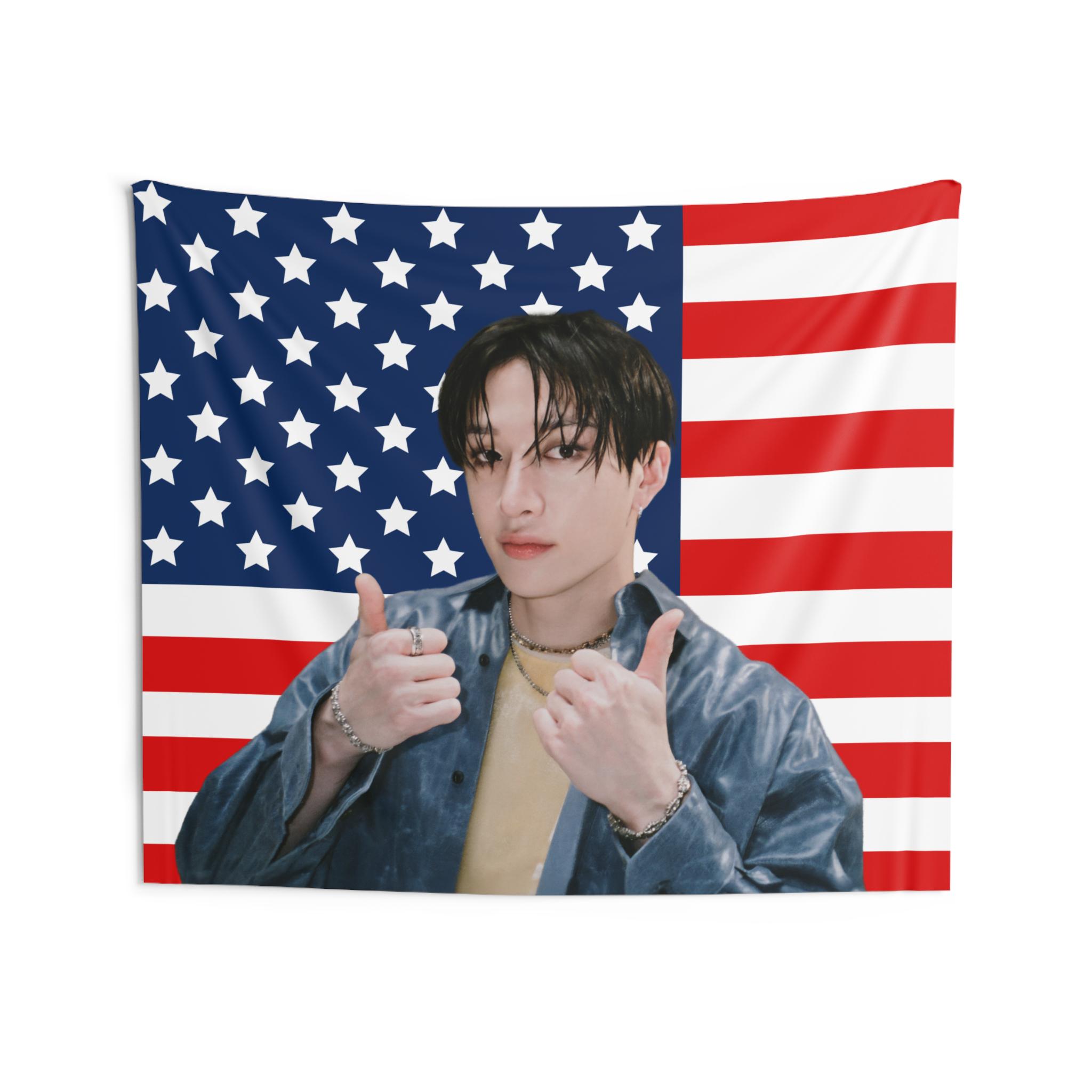 Stray Kids ヒョンジン ブランケット タペストリー フラッグ SKZ Bang Chan Dark Vibe American Flag, Stray Kids Bang Chan