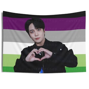 Ateez Jongho Heart Pose AroAce Flag, Jongho AroAce Tapestry, Ateez Will To Power, Ateez Concert, Ateez Towards The Light