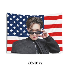 Ateez Mingi Heftig hübsche amerikanische Flagge, Ateez Konzertbanner, Ateez Kpop Flagge, goldene Stunde, Ateez Wille zur Macht, Ateez Welttournee
