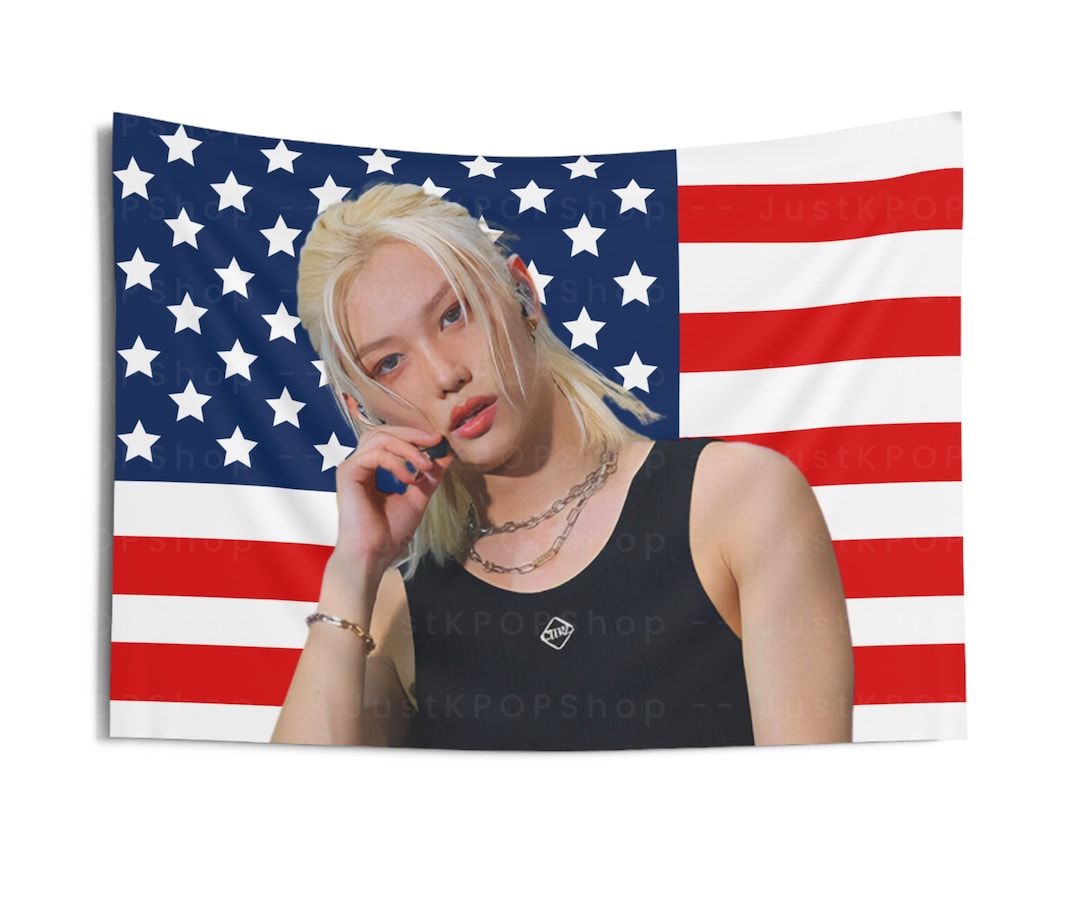 SKZ Felix Black Tank Top American Flag, Felix American Tapestry