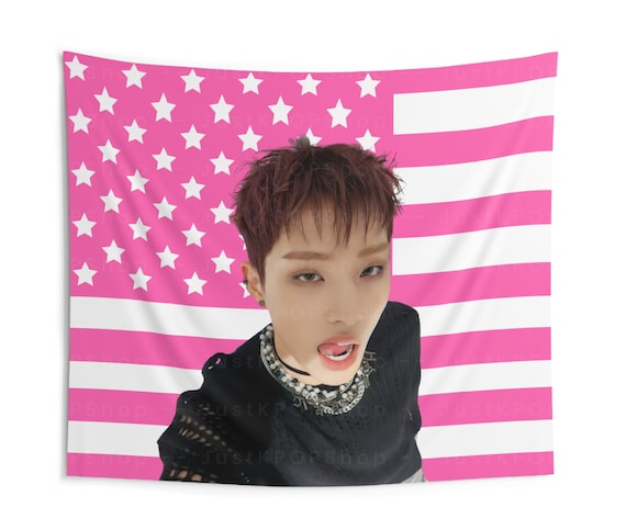 P1harmony Keeho in Black Sweater American Flag, Keeho Pink