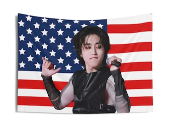 Bandera con foto impresionante de Han Jisung de Stray Kids, tapiz estadounidense de Han, Stray Kids Lalalala, Stray Kids 2024, gira de Stray Kids