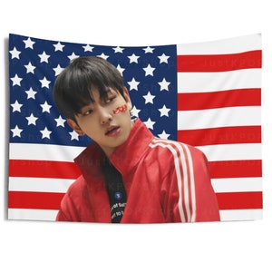 BND Jaehyun Red Jacket American Flag, Boy Next Door Myung Jaehyun  American Tapestry, Boy Next Door Earth wind and fire