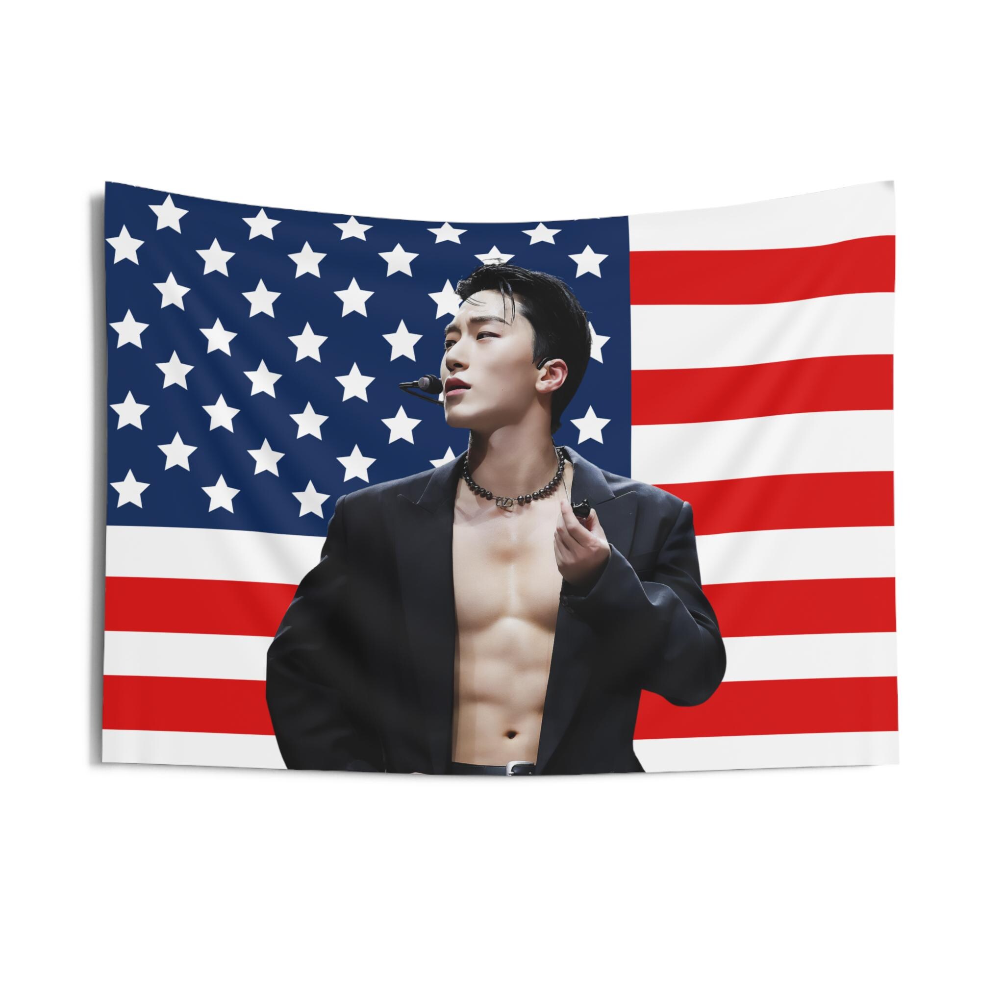 Ateez San Abs American Flag, Ateez Concert Banner, Ateez Kpop Flag