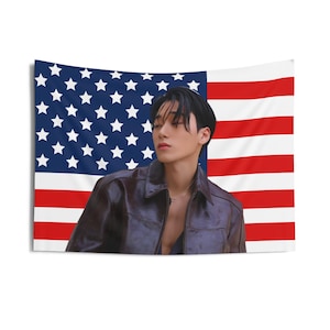 Ateez San Atemberaubende Grafiken Amerikanische Flagge, Ateez Konzertbanner, Ateez Kpop Flagge, Ateez Goldene Stunde Teil 3, Wille zur Macht, Ateez Welttournee