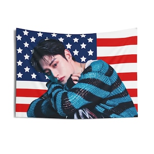 Zerobaseone Jiwoong in Sweater Photo Flag Banner,  Zerobaseone Jiwoong American Tapestry, Zerobaseone Yura Yura, Zerobaseone Sweat