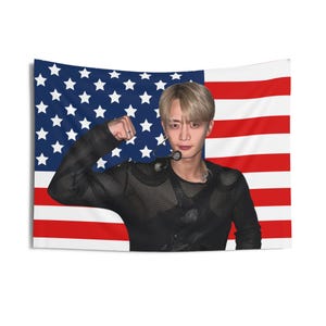 Shinee Minho Flexing American Flag, Shinee Concert Banner, Shinee Kpop Flag, Gift for Shawols, Shinee 2025