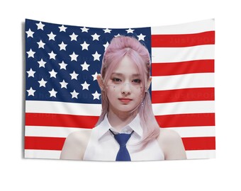 Twice Tzuyu Pink Hair American Flag, Tzuyu American Tapestry