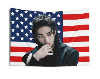SKZ Hyunjin Flag Banner, Straykids Hyunjin Kpop American Flag