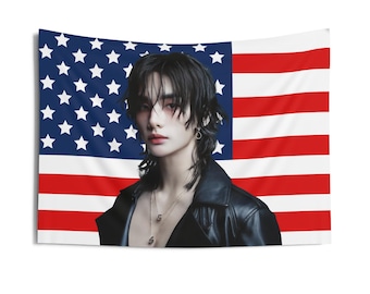 SKZ Hyunjin Flag Banner, Straykids Hyunjin Kpop American Flag