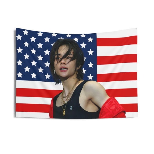 Stray Kids Hyunjin Schwarz Tank Top Flagge Banner, Hyunjin Amerikanischer Wandteppich, Stray Kids Lalalala, Geschenk für Stray Kids Fans, Megaverse