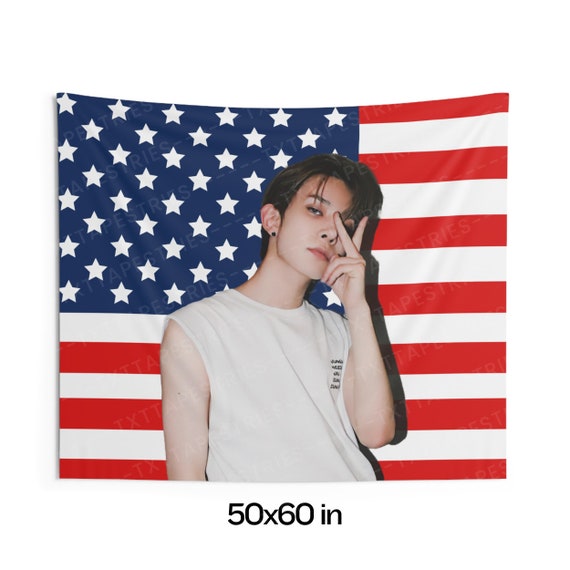 Enhypen Heeseung in White Sleeveless Flag Banner, Heeseung 