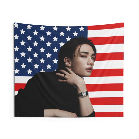 Stray Kids ヒョンジン ブランケット タペストリー フラッグ SKZ Hyunjin Magazine Photoshoot American Flag, SKZ Hyunjin