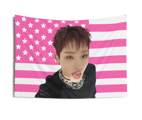 P1harmony Keeho in Black Sweater American Flag, Keeho Pink