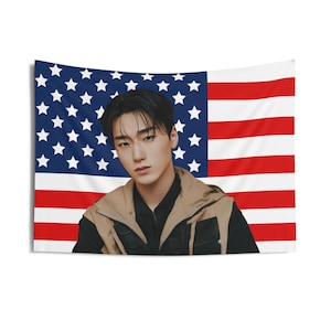 Ateez San Amerikanische Flagge, Ateez Konzertbanner, Ateez Kpop Flagge, Ateez Goldene Stunde Teil 3, Ateez Wille an die Macht, Ateez World Tour