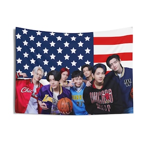 Enha Members Cute Basketball American Flag, Enha Concert Banner, Enha Kpop Flag, Enha No Doubt, Enha World Tour