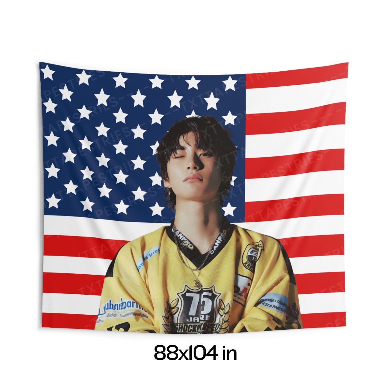 Riize Anton in Yellow Outfit Flag Banner, Anton American Tapestry