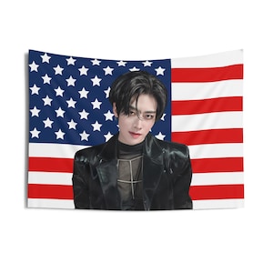 ZB1 Ricky Black Outfit American Flag, Zerobaseone Concert Banner, Zb1 Kpop Flag, Zerobaseone Blue, Zerobaseone Blue Paradise