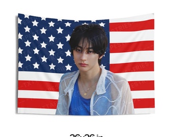 Riize Anton in Blue Tanktop Photo Banner, Anton American Tapestry, Anton Merch Decor, Love 119, 119 Riize