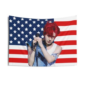 Heeseung Red Hair Amerykańska flaga, Enha Koncertowy baner, Enha Kpop Flag, Enha Walk The Line, Światowa trasa Walk The Line 2025