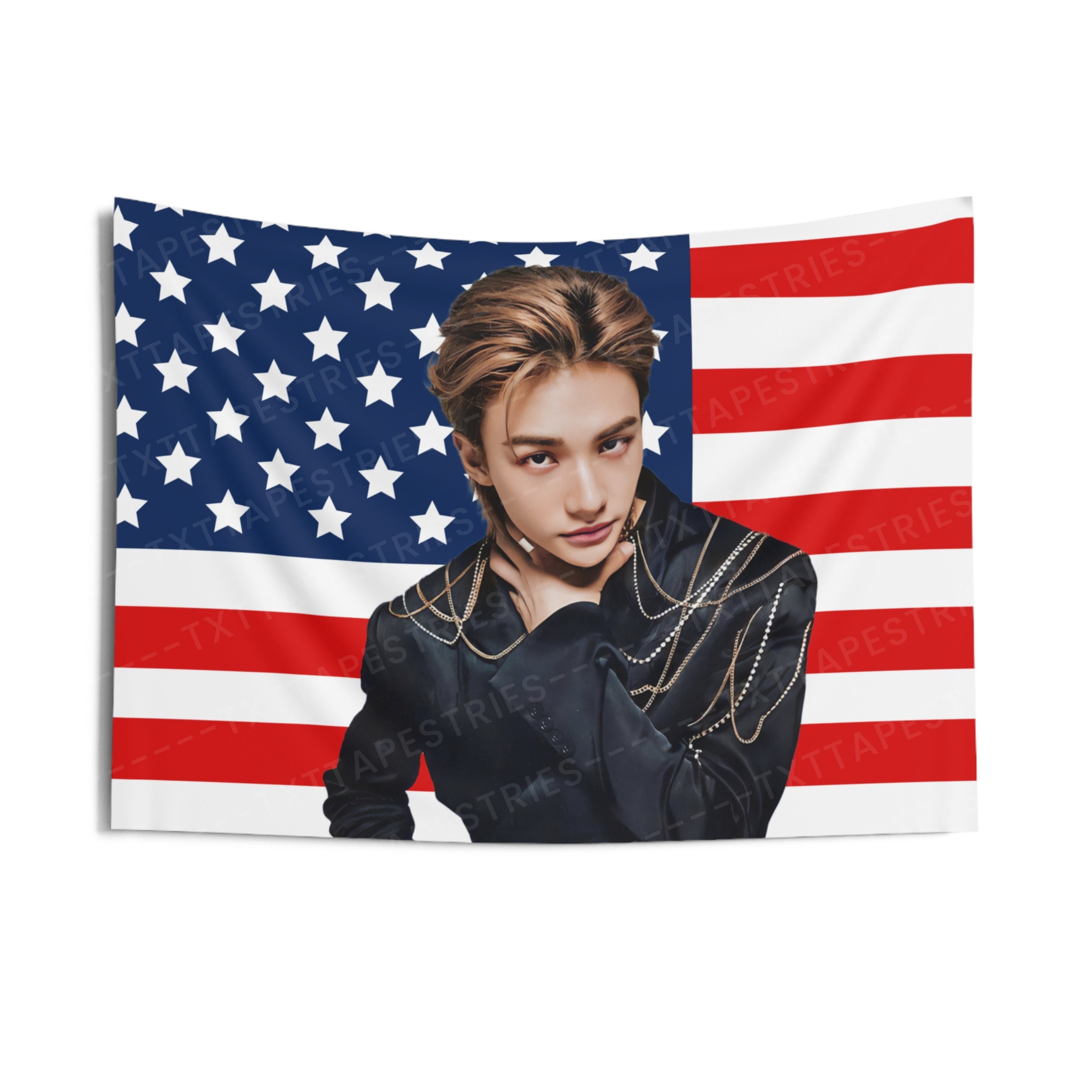 Stray Kids Hyunjin Photoshoot American Flag, Hyunjin American