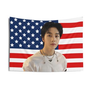 Bandera estadounidense con la cara de Matthew de ZB1, pancarta de concierto de Zerobaseone, bandera de Kpop de Zb1, Zerobaseone "Bueno tan malo", Zerobaseone "Un mundo atemporal"