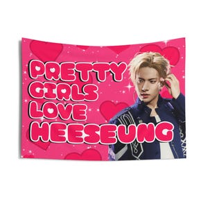 Heeseung Visuals: Ładne dziewczyny kochają baner koncertowy Heeseung, flaga Enha Kpop, Enha Desire Unleash, Enha Walk The Line World Tour 2025
