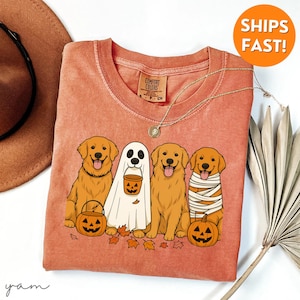 Comfort Colors® Halloween TShirt, Halloween Golden Retriever Shirt, Halloween Shirt Golden Retriever, Hund Mutter Geschenk, Herbst Golden Retriever Shirt