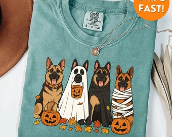 Comfort Colors® Halloween-t-shirt, Halloween-schäferskjorta, Halloween-skjorta schäfer, hundmamma-present, höstschäferskjorta