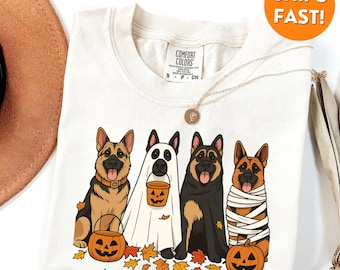 Comfort Colors® Halloween-t-shirt, Halloween-schäferskjorta, Halloween-skjorta schäfer, hundmamma-present, höstschäferskjorta