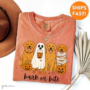 Comfort Colors® Halloween TShirt, Halloween Golden Retriever Shirt, Halloween Shirt Golden Retriever, Hund Mutter Geschenk, Herbst Golden Retriever Shirt