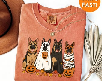 Comfort Colors® Halloween-t-shirt, Halloween-schäferskjorta, Halloween-skjorta schäfer, hundmamma-present, höstschäferskjorta