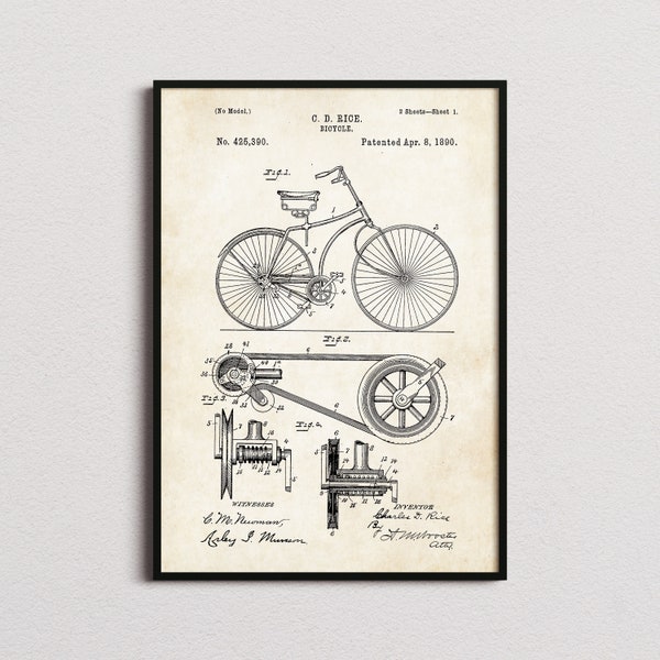 Bicycle Patent Print, Bicycle Print, Bicycle Poster, Bicycle Gifts, Cycling Wall Art, Cycling Print, Cycling Poster, Cycling Gifts