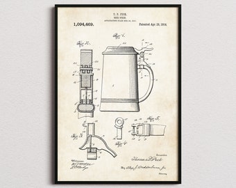 Beer Stein Patent Print, Beer Stein Print, Beer Stein Poster, Beer Brewer Gifts, Craft Beer Gifts, Beer Lover Gifts, Man Cave, Bar Decor