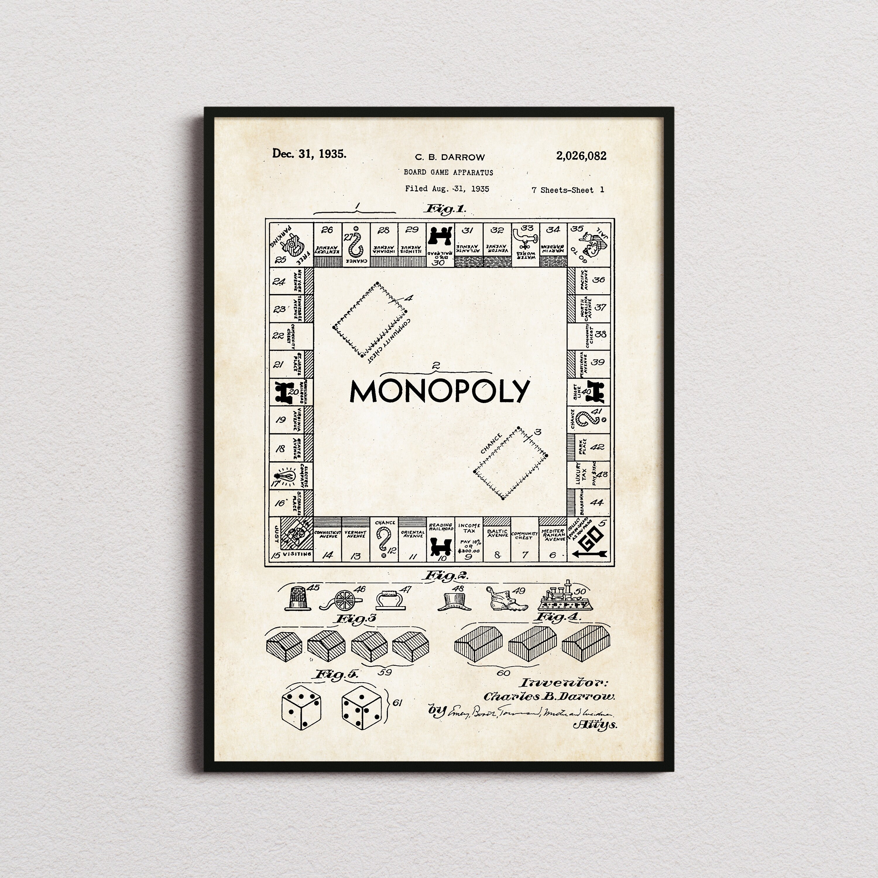 Monopoly Patent Print, Monopoly Print, Monopoly Poster, Monopoly Gifts