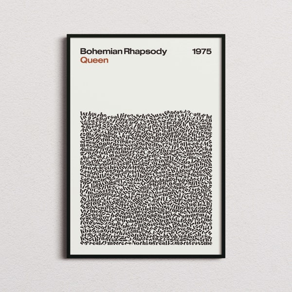 Queen Bohemian Rhapsody Song Lyrics Print, Queen Poster, Queen Print, Bohemian Rhapsody Poster, Bohemian Rhapsody Print