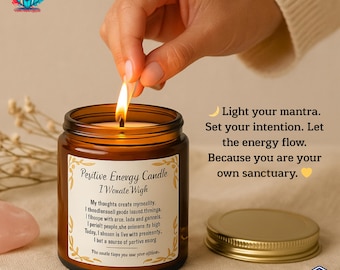 Personalized Affirmation Candle – Self-Love, Gratitude, Peace & Energy – Mindfulness Gift – Spiritual Meditation Candle, Custom mantra.