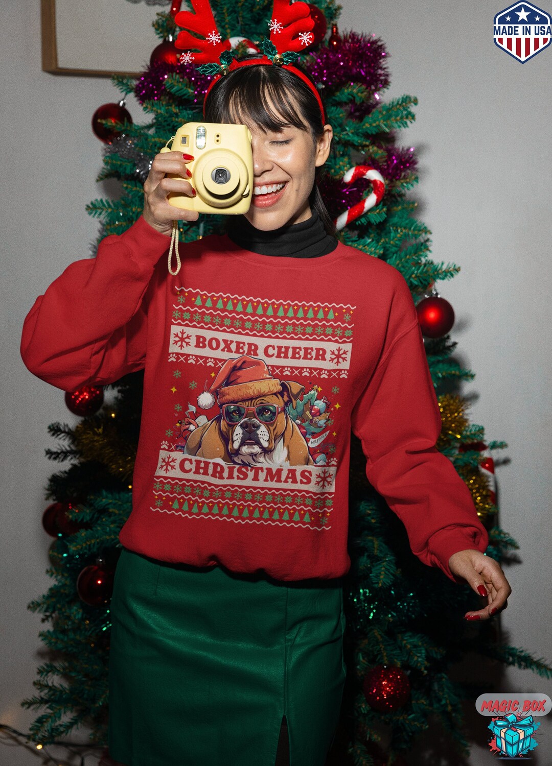 Boxer Ugly Christmas Sweater, Dog Lover Christmas, Dog Face Sweater