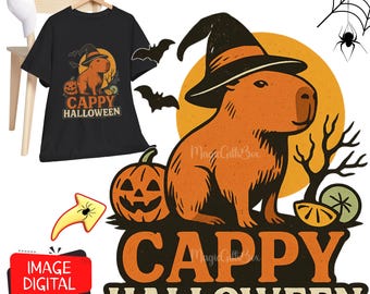 Funny Capybara Halloween PNG – Witch Capy Design – Spooky Cute Sublimation Art – Buy 1 Get 2,Capybara Halloween Tee,Funny Shirt for Fall