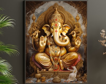 Lord Ganesha Wall Art , Hindu God Lord Ganesha Canvas Art, Ganesha Painting, Hindu Art, Hinduism, Wall Art, Wall Decor CUSTOM SIZE AVAIL