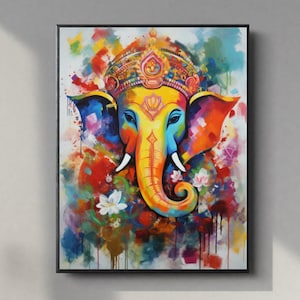 Lord Ganesha Wall Art , Hindu God Lord Ganesha Print, Ganesha, Ganesha Painting, Hindu Art, Hinduism, Wall Art, Wall Decor CUSTOM SIZE AVAIL