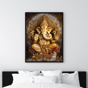 Lord Ganesha Wall Art , Hindu God Lord Ganesha Canvas Art, Ganesha Painting, Hindu Art, Hinduism, Wall Art, Wall Decor CUSTOM SIZE AVAIL