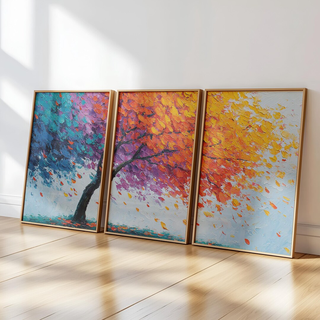 3 Piece Floral Abstract Artpiece, Abstract Triptych Art, Modern Set of ...