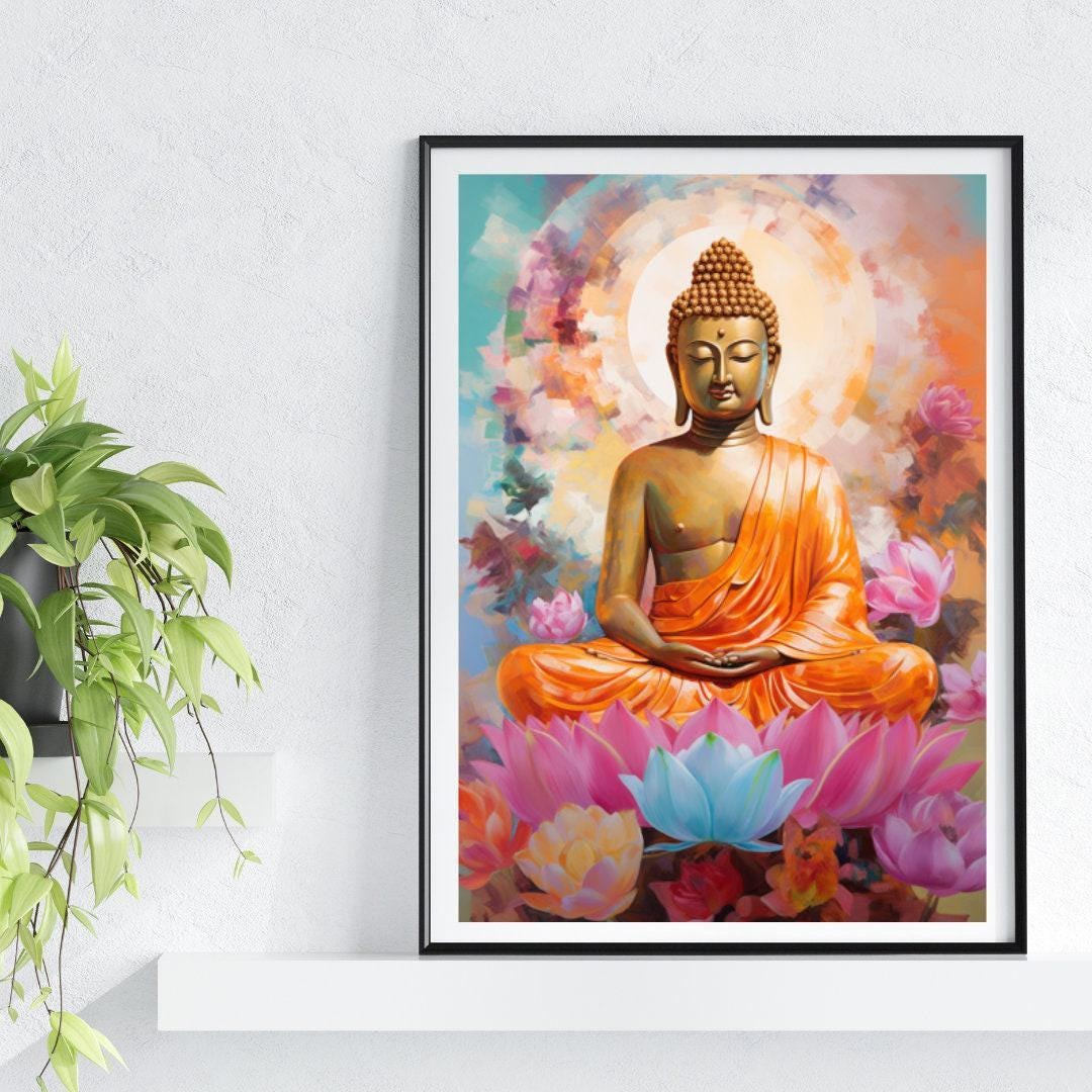 XKUGA Poster religieux Bouddha méditant dans un étang