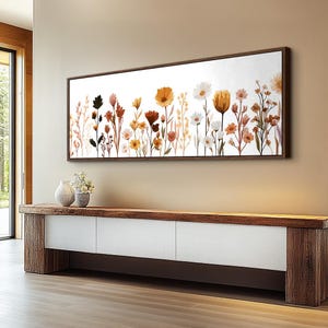 Long Thin Floral Wall Art, Abstract Nature Flowers Poster Print, Wide Narrow Canvas Decor for Hall, Office or Living Room Wall