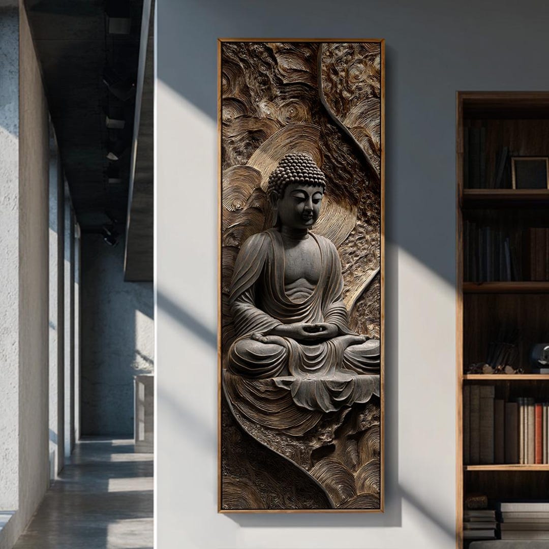 Buddha Statue Wall Art - Vertical Zen Print - Tall Narrow Meditation ...