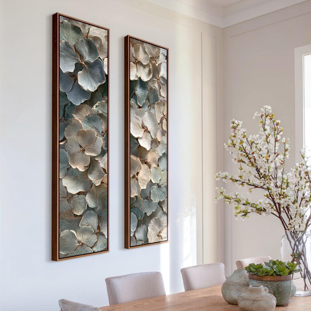 【 L出品 】 50×40cm size art Tall Narrow Floral Canvas Art Set of 2, Long Thin Vertical Forest