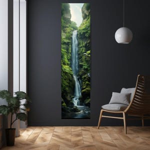 Long Narrow Wall Art, Tall and Thin Canvas wall art, Waterfall wall art, Nature Wall Art,  Vertical Wall Art, Lotus Wall Art