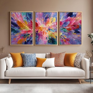 3 panel Abstract Wall Art, Large 3 Piece Abstract Wall Decor, Modern Abstract Artwork, Modern Framed Canvas Art for Office,  Rooms and Hall